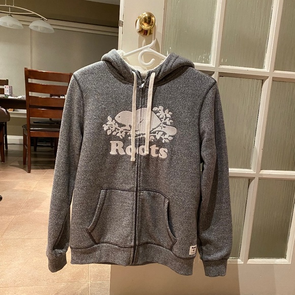 Roots Tops - ROOTS *Like New* Sweatshirt Hoodie Full Zip Jacket Salt & Pepper Size M